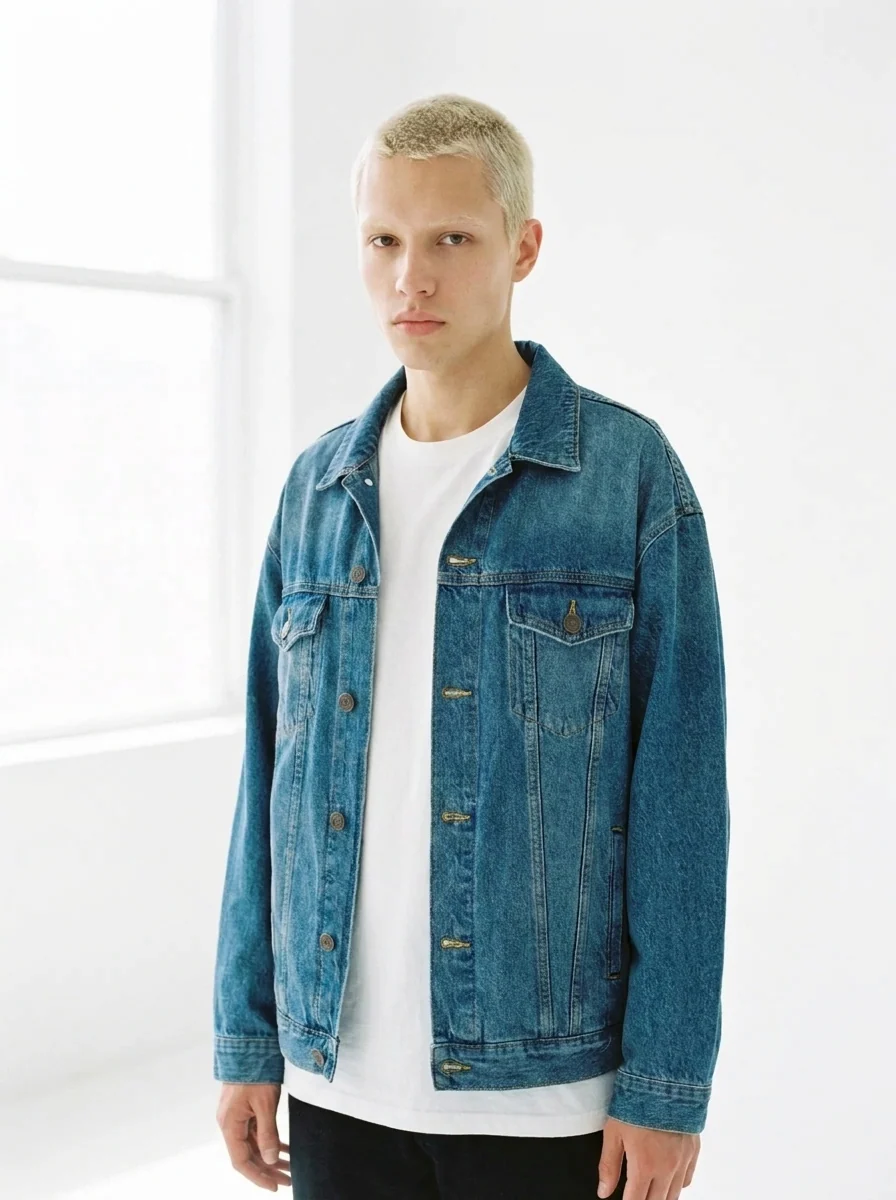 Oversized denim jacket — OUTPUT · ON MODEL