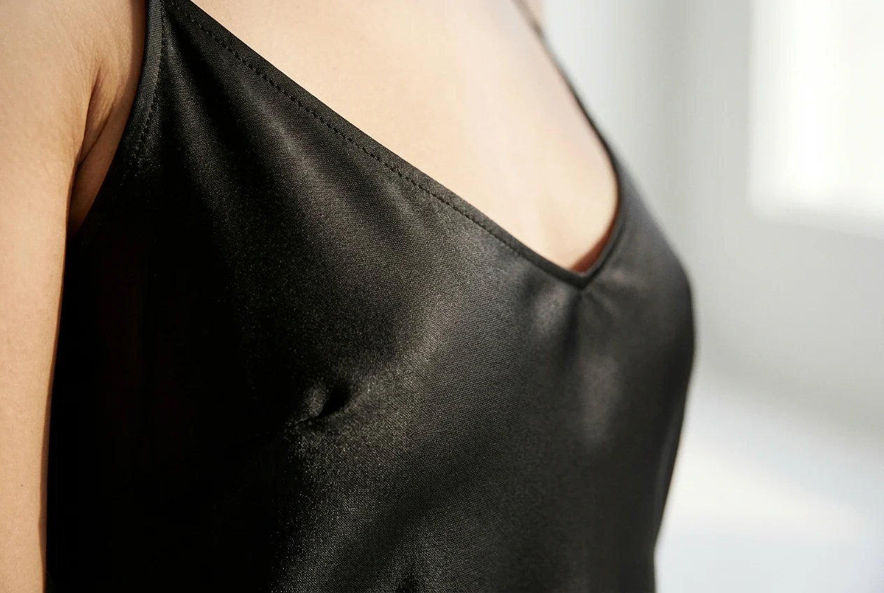 Satin slip dress — Bias satin · light roll-off