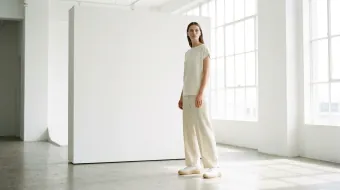 Leather sneakers — On a foot, at a walking angle